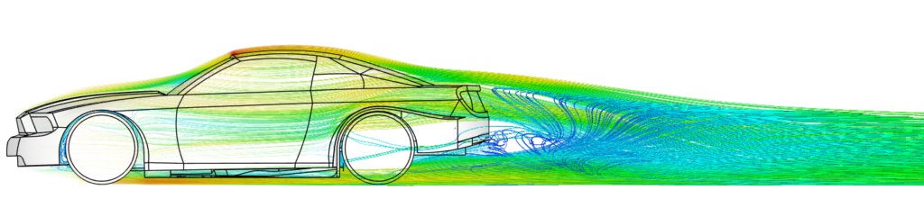 flow behavior shown by streamlines around a car
