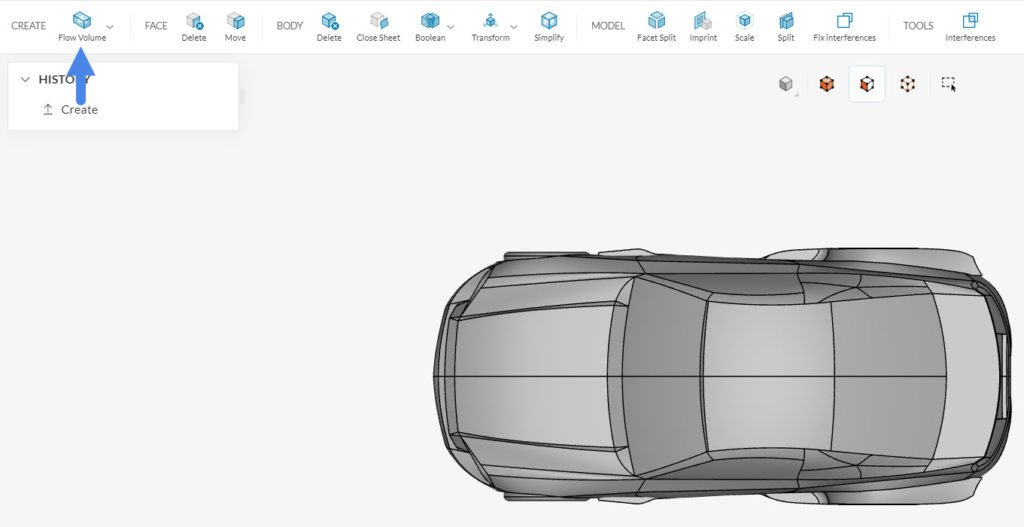 top menu of CAD mode containing all the operation options