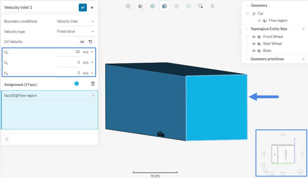 velocity inlet airflow domain face assignment to analyze flow behavior