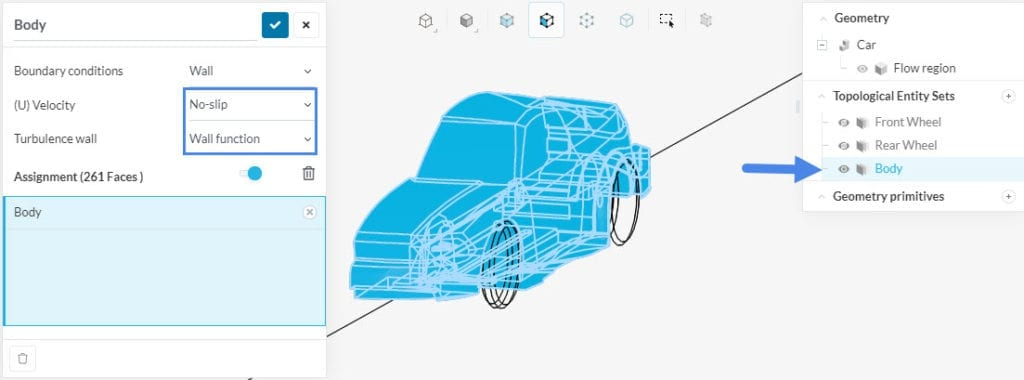 no-slip wall assignment on vehicle's body