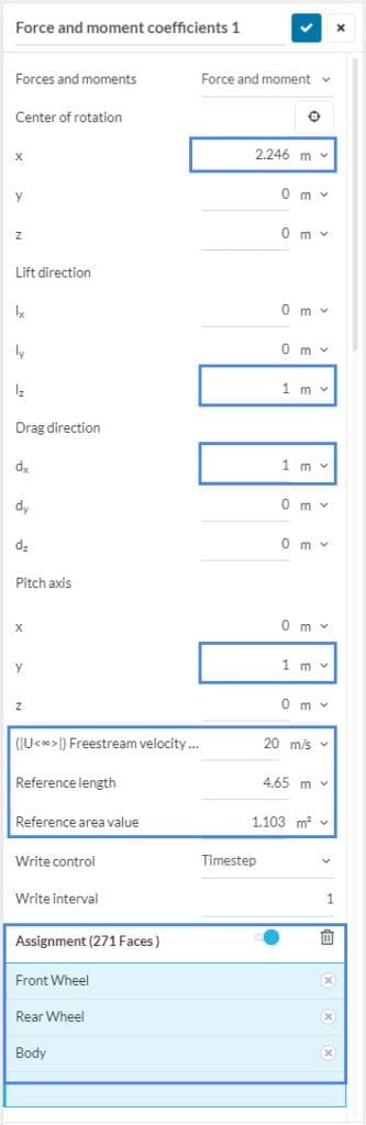 forces and moments coefficients drag lift pitch center of rotation projected area reference length