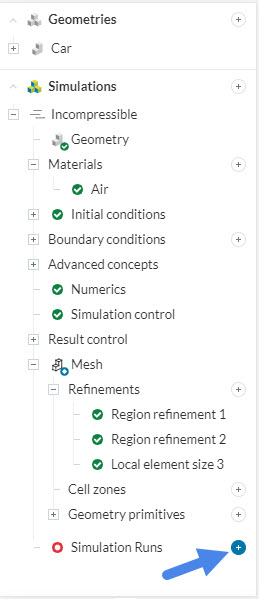 new simulation run simulation tree for aerodynamic flow