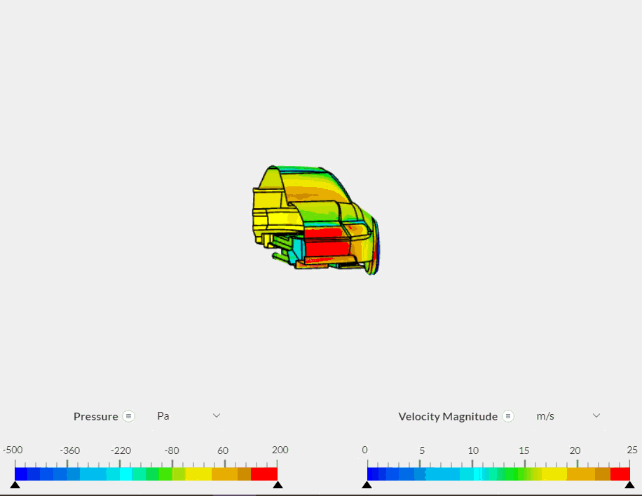 aerodynamic animation of particle traces around a vehicle