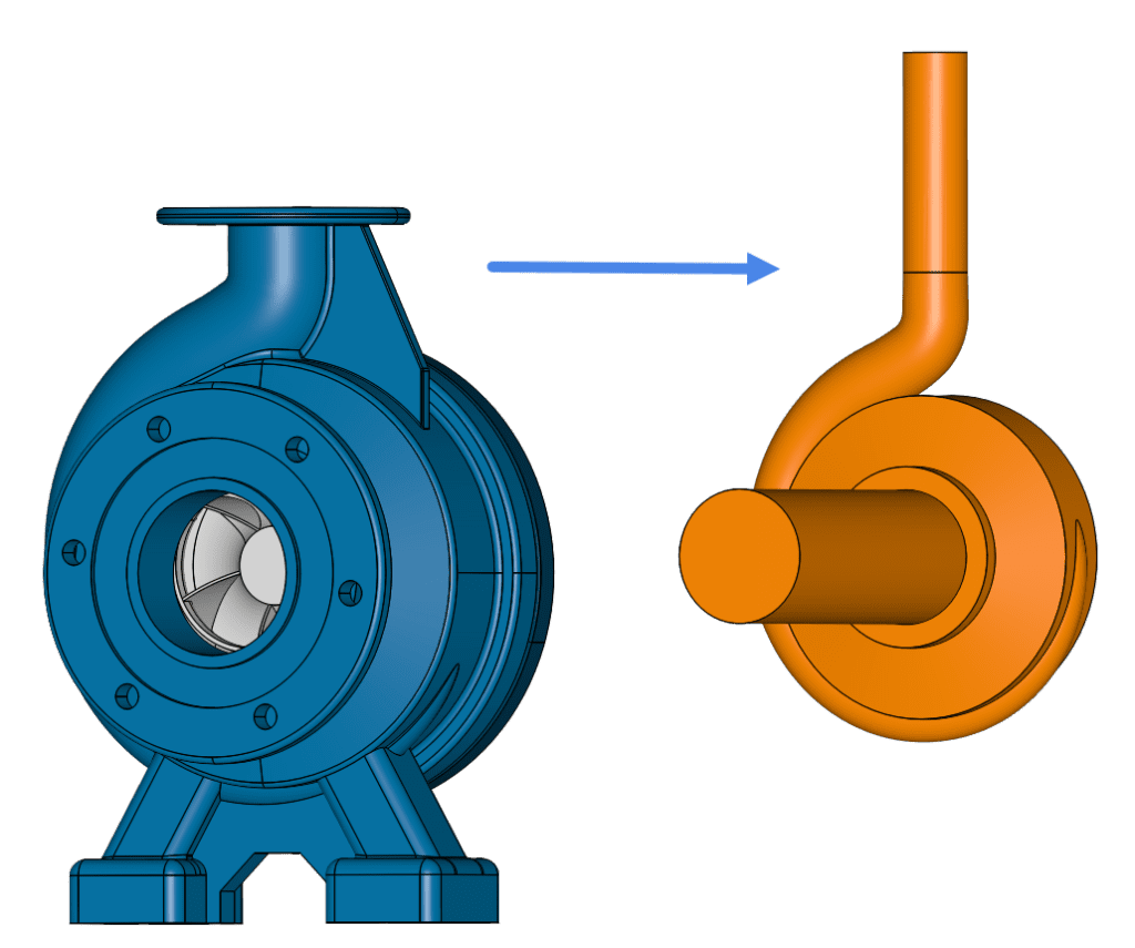 creating the flow region for a centrifugal pump geometry simulation