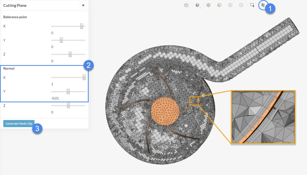 mesh clip showing the internal of a standard mesh for pump geometry