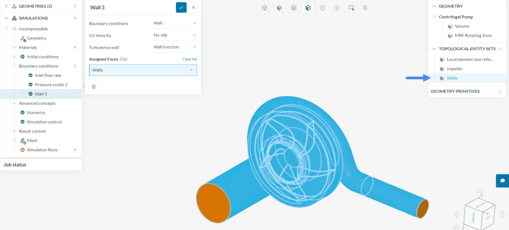wall boundary conditions applied to a water pump