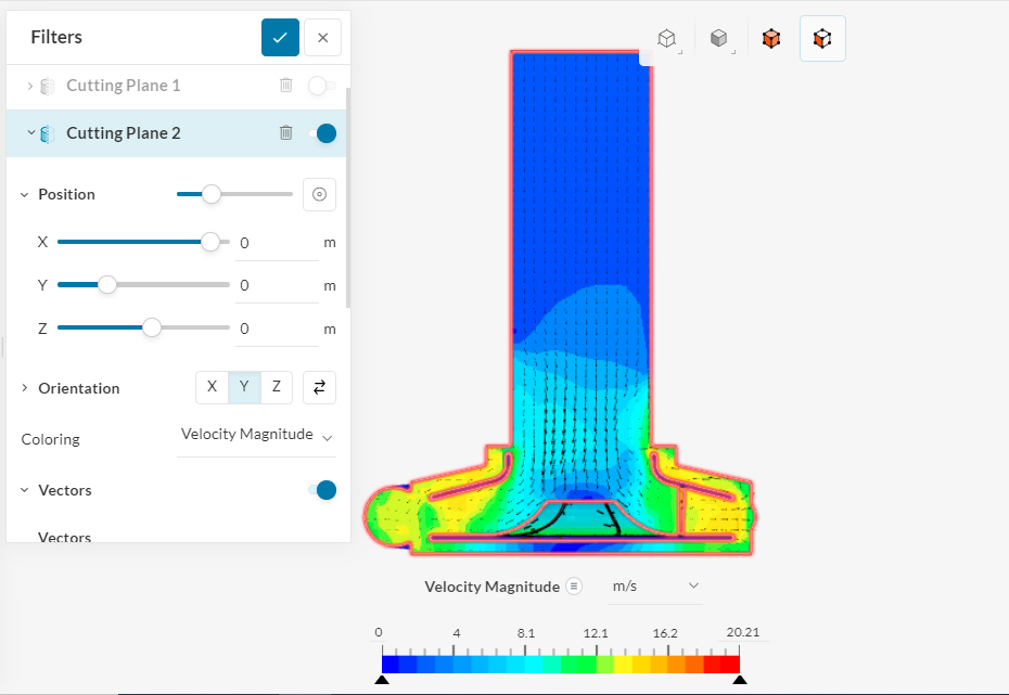 velocity on plane with vectors in centrifugal pump simscale