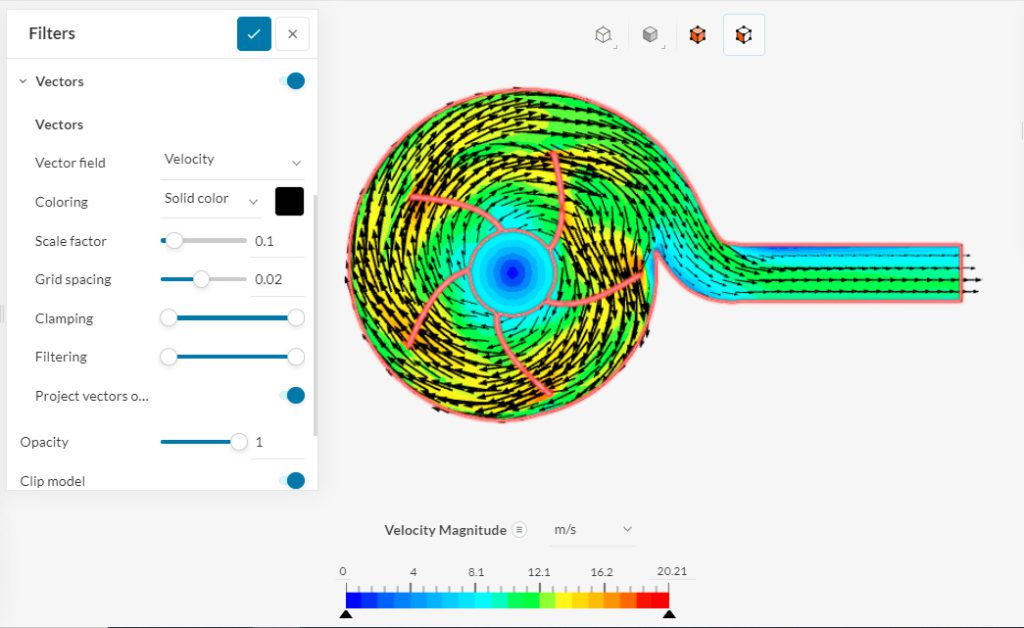 velocity on plane with vectors in centrifugal pump simscale