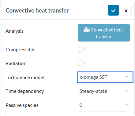 turbulence model for the convective heat transfer analysis is k-omega SST, for thermal comfort analysis