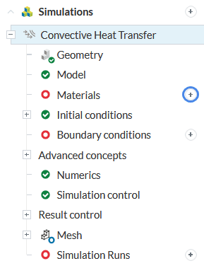simulation tree at the beginning of the simulation setup of tutorial

