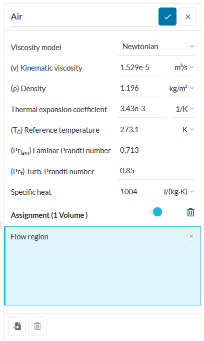 air properties for the fluid