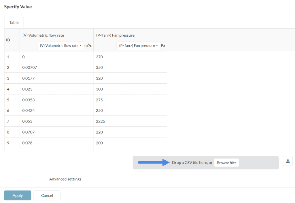 fan pressure curve definition flow rate versus pressure