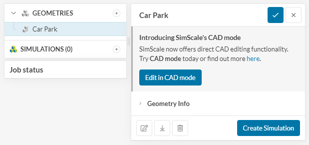 geometry dialog box to show user how to start setting up a simulation