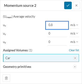 car as a momentum source which has a velocity of 0.8 m/s in the x-direction