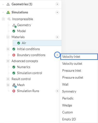list of boundary conditions available in simscale 
