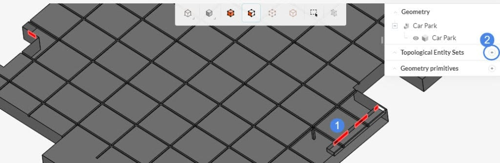steps on how to create an entity set for an air inlet of a car park.