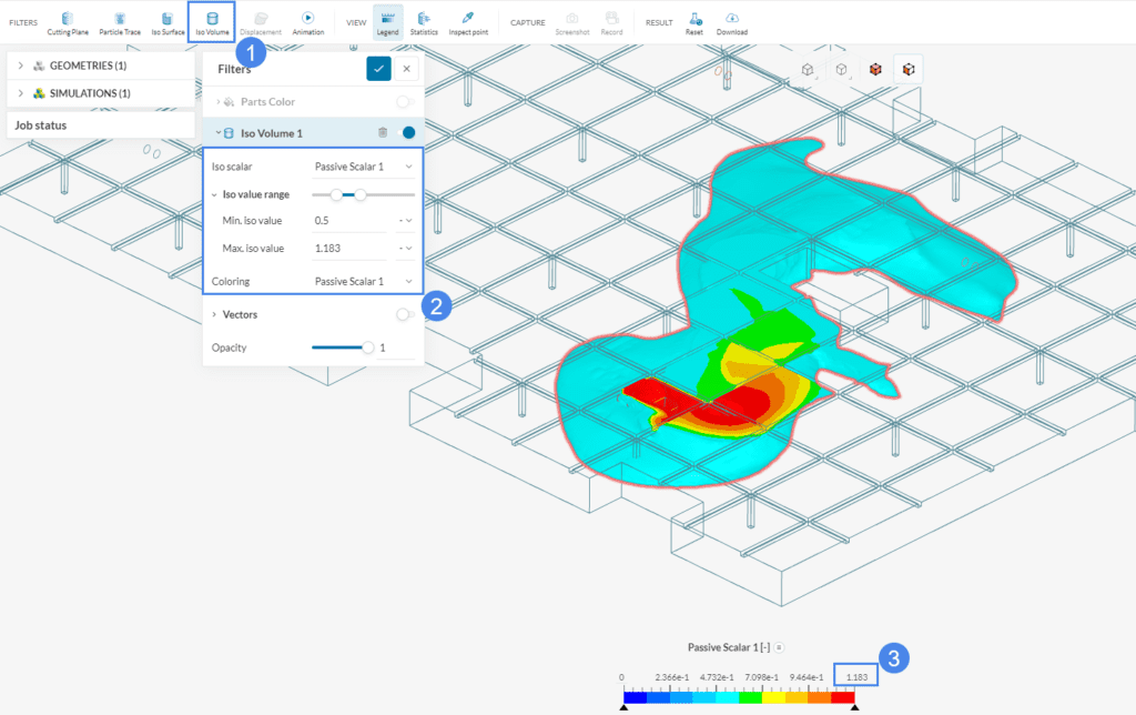 concentration of co inside a car park visualized with isovolumes