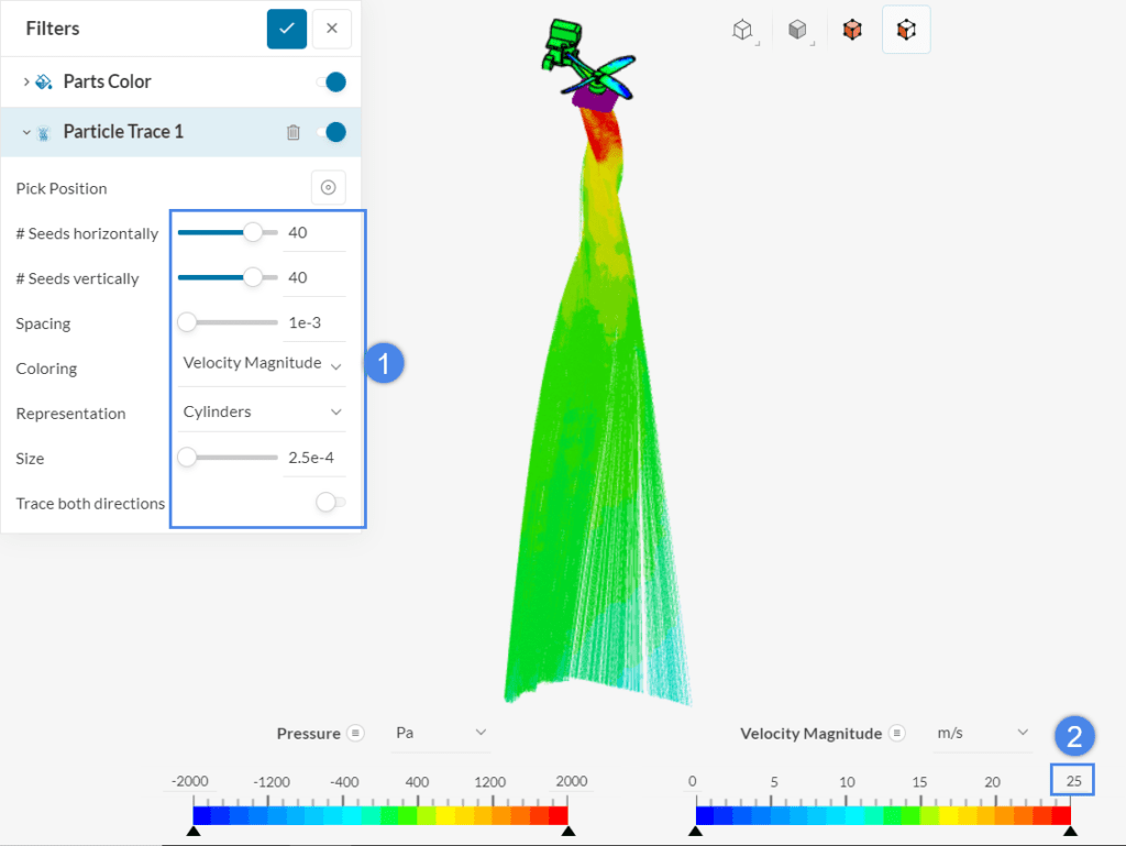 particle traces settings