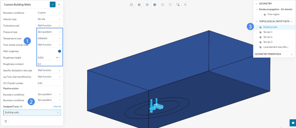 smoke propagation wall roughness setting_building