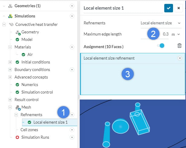 local element size refinement in the standard mesher