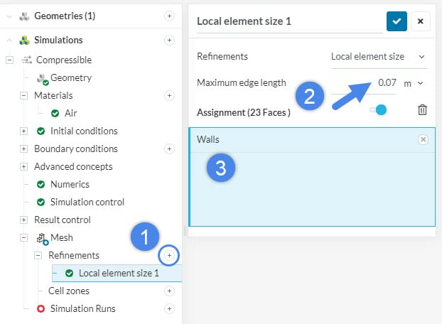 local element size refinement for a wing