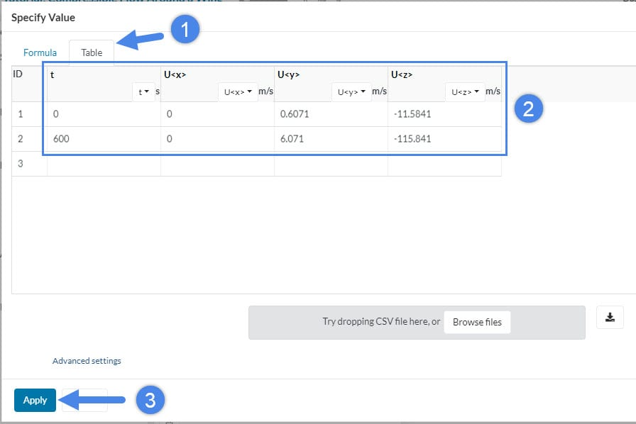 configuring a ramp velocity inlet
