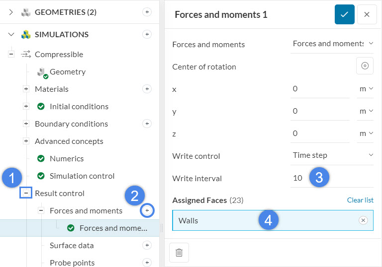 creating a forces and moments result control