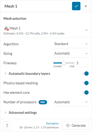 mesh standard algorithm automatic boundary layers fineness
