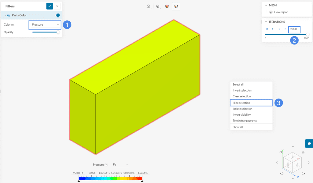 select walls and hide them to show pressure distribution on the golf ball
