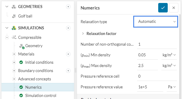 numerics relaxation factor golf ball tutorial