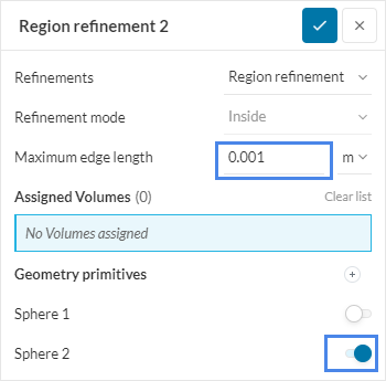 sphere region refinement settings maximum edge length