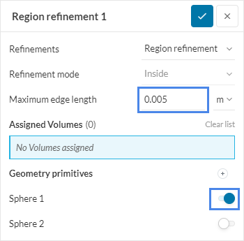 sphere region refinement settings maximum edge length