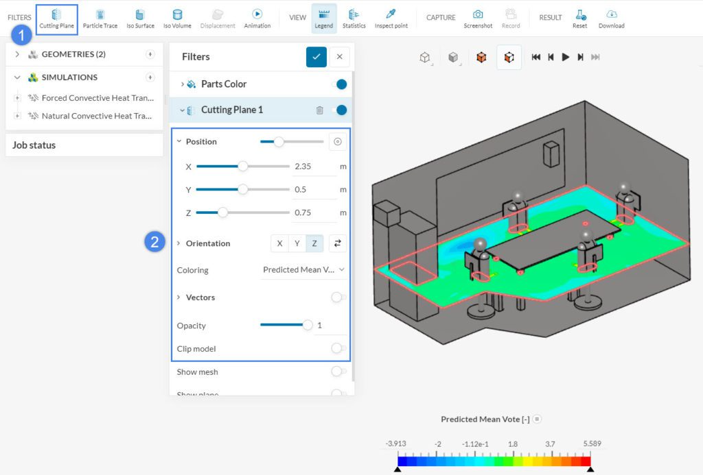 cutting plane settings for hvac in meeting room
