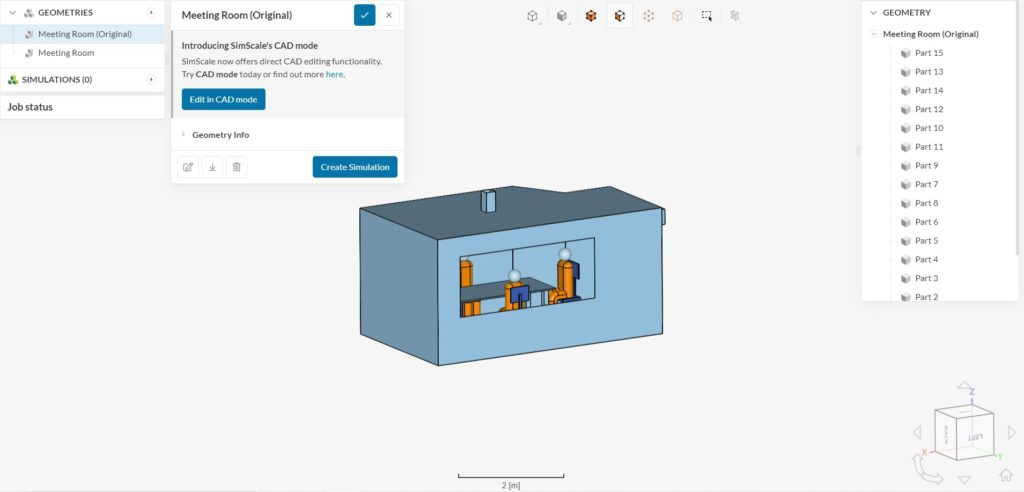 imported project in the simscale workbench for thermal comfort assessment