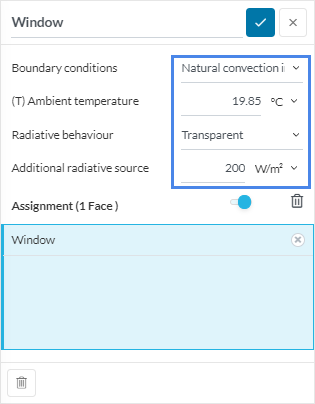 open window boundary condition for thermal comfort assessment with additional radiative source