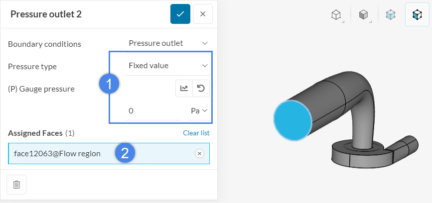 setting up a pressure outlet boundary condition