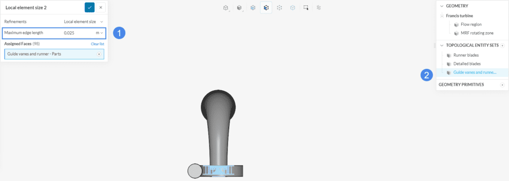 Water Turbine Mesh refinement Runner blades and guide fins