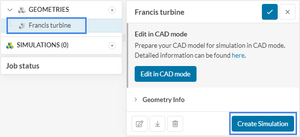 Water Turbine Create Simulation Selection