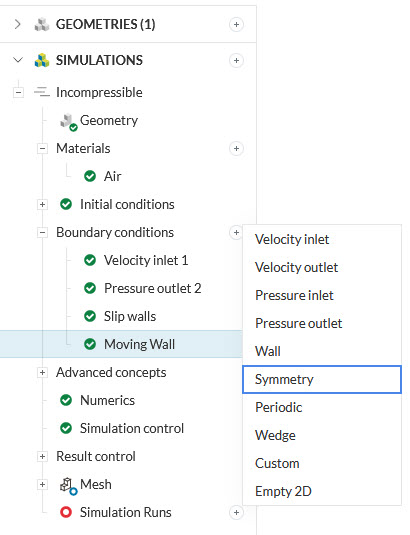 choosing the symmetry boundary condition for the symmetry plane