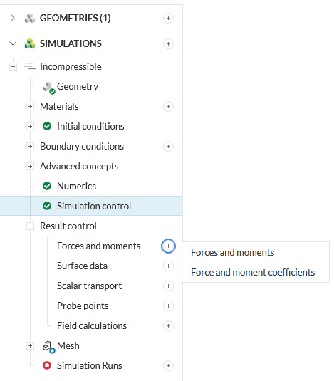 setting forces and moments calculations to extract after the simulation