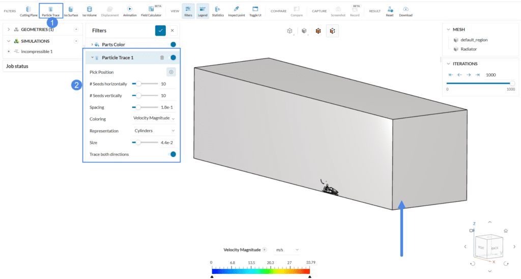 choosing the seed face of the streamlines
