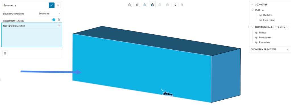 selecting the symmetry plane to assign the boundary condition