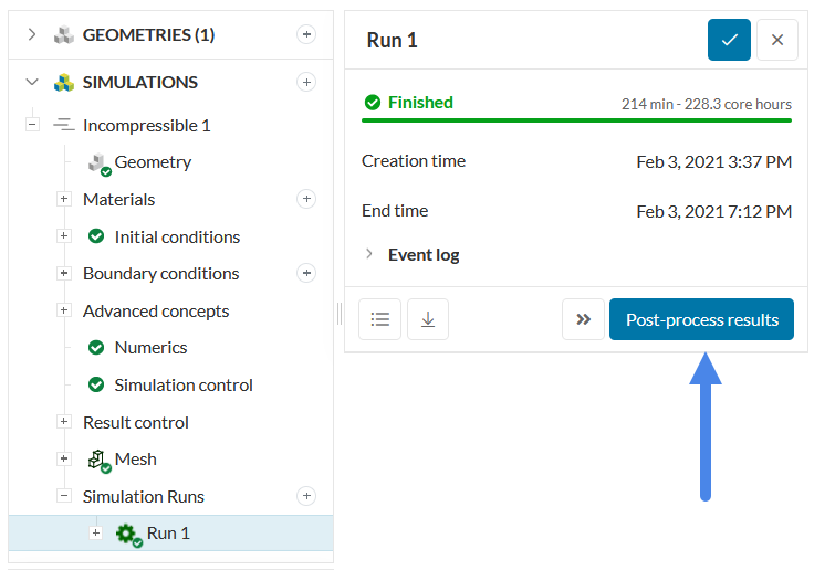 results can be post-processed by clicking on post-process results
