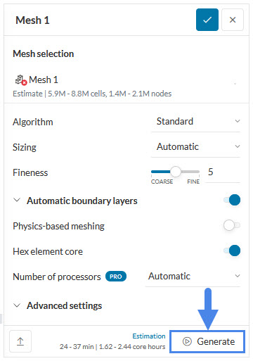generating the mesh after the setup is completed