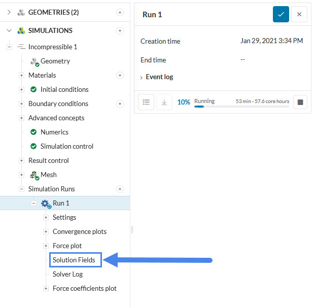 you can check the solution fields during the simulation run
