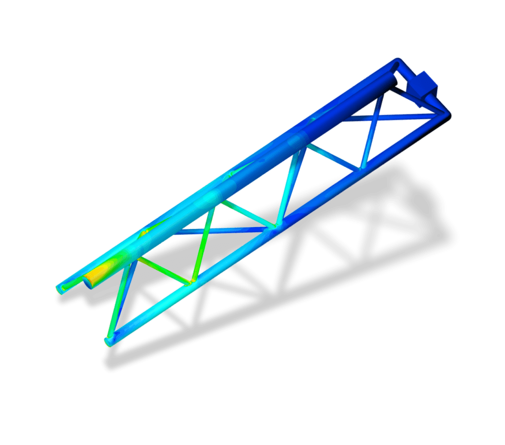 von Mises stress distribution of a crane simulated with simscale
