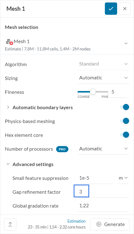 standard mesh main settings led geometry
