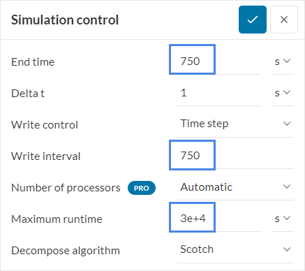 simulation control settings
