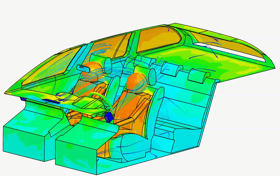 Flow visualization animation internal thermal comfort car cabin