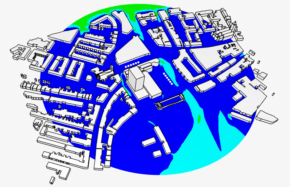 Visualization of nen8100 comfort criterion simulated with pedestrian wind comfort simulation in simscale